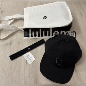 🍋 NWT! LULULEMON 3 Pc Set - Days Shade Black Logo Hat, Black Headband, Bag